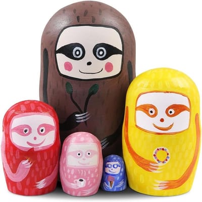 Cosensi - Kleurrijke houten Russische poppen set voor kinderen - Luiaardvorm - Kerstmis en verjaardag cadeau - Woondecoratie