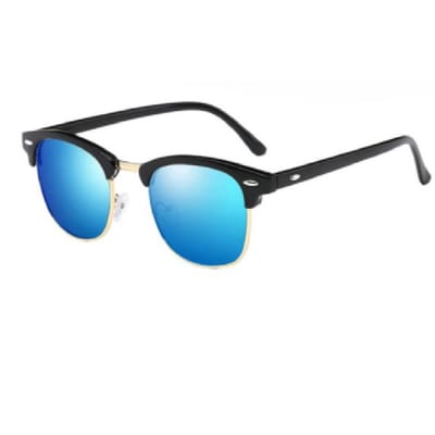Hidzo Volwassen Half Frame Zonnebril Zwart - Blauwe Glazen