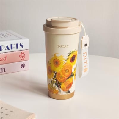 Thermosbeker voor vrouwen met een goede uitstraling Draagbare koffiebeker Roestvrij staal Dubbelwandige drinkbeker Fruit theebeker 528ml white
