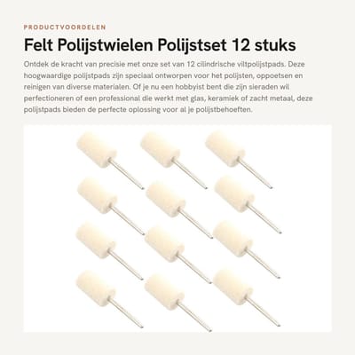 Dailygoods - Felt Polijstwielen - Polijstset - 12 stuks - Geschikt voor Sieraden, Glas, Steen, Keramiek - Nail Art - 12 mm