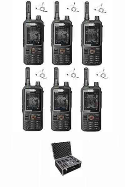 Set van 6 Inrico T320 V2 4G LTE Zello Portofoon, GPS, Wifi met beveiliging oortje en koffer