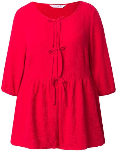 MIAMODA - Dames - Blouse A-lijn mousseline strikbandjes gerimpelde dwarsnaad - Rood - Maat 44