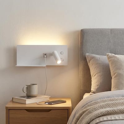 LED Wandlamp - Slaapkamerlamp Leeslamp - Bed Hoofdeinde - USB Opladen Plank - 30x11x12 cm - Wit