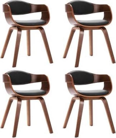 vidaXL - Eetkamerstoelen - 4 - st - gebogen - hout - en - kunstleer