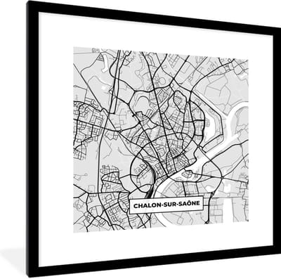Fotolijst incl. Poster - Stadskaart - Frankrijk - Kaart - Chalon-sur-Saône - Plattegrond - 40x40 cm - Posterlijst