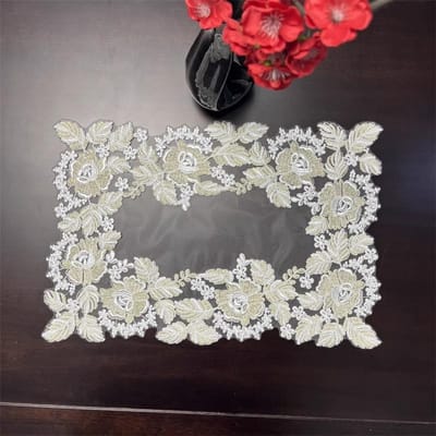 NOUVEAU chemin de table en maille broderie fleur de rose Tapis de table Tissu Mariage Fête de Noël Tapis de table Cuisine Décoration de table et accessoires pour la maison rectangle 30X45CM