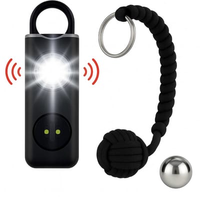 AVENIR25® - Monkey fist + Alarm/Zaklamp Set - Zelfverdediging - 2-in-1 - Veiligheid - Combi-Deal - Persoonlijke Beveiliging - Protectie - Bescherming - Aanval - Product - Tools
