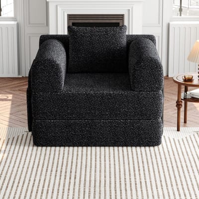 MODFU Eenpersoons Slaapbank - 2-In-1 Met Opbergvak In De Armleuning - Minimalistisch - Chenille - Zwart