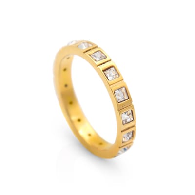 Schitterende 14 Karaat Gold Plated Ring met Zirkonia Steentjes 16,50 mm. (maat 52) | Ring met steen