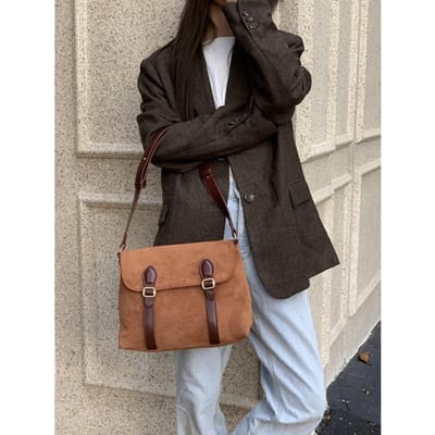 Nieuwe Koreaanse Ins Postman Tas voor Vrouwen Suède Retro Mat One-shoulder Crossbody Tas gray