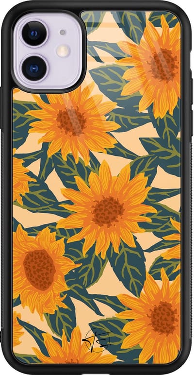 Hoesje geschikt voor iPhone 11 - Zonnebloemen - Luxe Hard Case - Bloemen - Oranje - Mooie Telefoonhoesjes