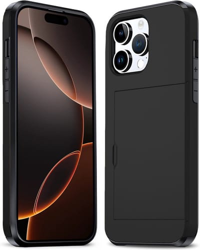 Hoesje Geschikt voor iPhone 16 Pro Hoesje Pasjeshouder Shockproof Hard Case - Hoesje Geschikt voor iPhone 16 Pro Hoes Met Kaarthouder - Zwart