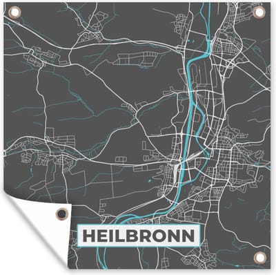 Tuin poster Duitsland – Blauw – Heilbronn – Stadskaart – Kaart – Plattegrond - 200x200 cm - Tuindoek