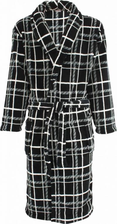MEQ Heren Badjas - Fleece - Sjaalkraag - Zwart - Maat M