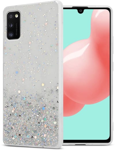 Cadorabo Hoesje geschikt voor Samsung Galaxy A41 in Transparant met Glitter - Beschermhoes van flexibel TPU silicone met fonkelende glitters Case Cover Etui