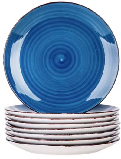 Vivenza Serviesset Ventina - 8 delig - 8 persoons - Donkerblauw - Dinerborden - Bordenset - Diepe borden - Ontbijtborden - Servies - Keukenservies