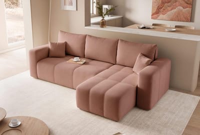 Hoekbank met Slaapfunctie en Bedlade 3-Zits Roze – Luxe Slaapbank met Opbergruimte en Verwisselbare Hoek | Comfortabele Uitklapbare Sofa | Novihome