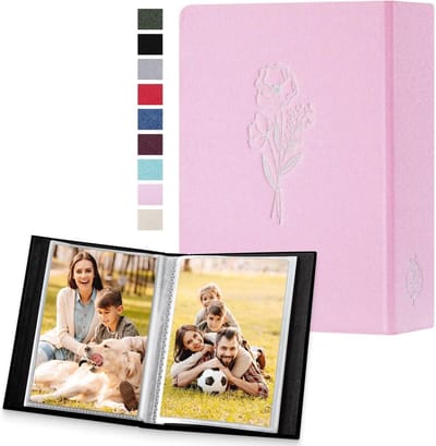 Fotoalbum 6x4 inch, Klein, Geschikt voor 100 Foto's, Insteekhoezen, Linnen Kaft, 10 x 15 cm Portret, Set van 2, Roze, Perfect voor Herinneringen en Geschenken