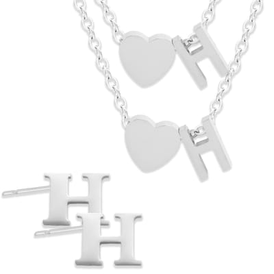 Initiaal Ketting & Armband & Oorbellen set met Letter H Zilverkleurig - Stainless Steel - Met letter & Hartje! - 3x Sieraden Cadeau - Pax Amare