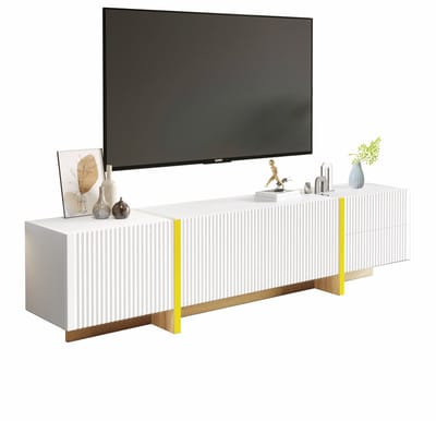 TV-Meubel 190 cm - Lowboard Met 3 Deuren En 2 Lades - Decoratief Ontwerp - Onbekend - Wit en Goud