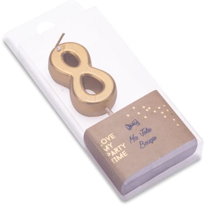 ARTYFETES - Verjaardagskaars cijfer 8 goud metallic 4,3 cm met taartprikker