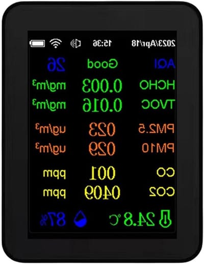Luchtkwaliteitsmonitor - CO2 meter - Binnenlucht meten - 12-in-1 detectie - 90x70x35 mm - Zwart