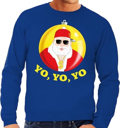 Foute kersttrui voor heren - Hip Hop Rapper - Kerstman - blauw - lange mouwen - sweater - mannen S