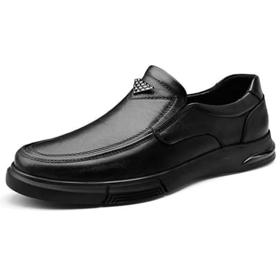 Lente en Herfst Nieuwe Toplaag Koeienhuid Casual Schoenen Zachte Zool Antislip Brits Wild Instappers Leren Schoenen 44 zwart
