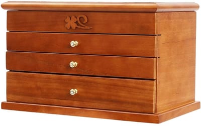 Sieradendoos – Voor vrouwen – Houten organizer met spiegel – Opbergruimte voor kettingen, oorbellen en ringen – Kleur: lichtbruin