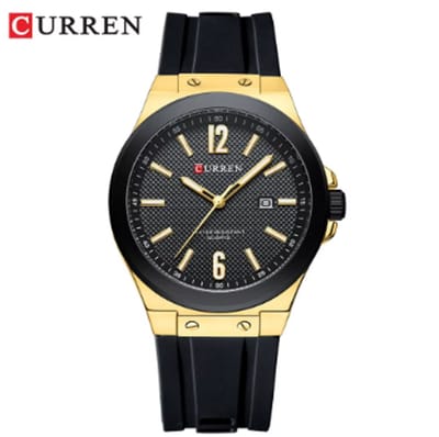 CURREN Horloge 8467 - Goudkleurig-Zwart – Heren - Quartz - Ronde Kast - Siliconen Band - Kalender - Lichtgevend - Sporthorloge - Waterbestendig