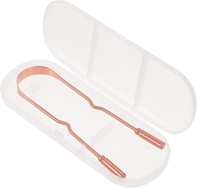 Koperen Tongreiniger - Tongschraper - Frisse Adem - Ergonomisch Handvat - 13 cm Lengte - Goudkleurig