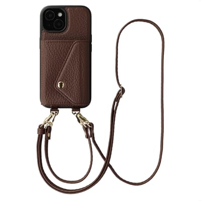 Selencia Hoesje - Geschikt voor Apple iPhone 15 - Sera Koordhoes met pashouder envelop - Chocolate Brown
