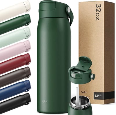 Thijox - Drinkfles roestvrij staal 1L met rietje - Vaatwasmachinebestendige thermosfles voor gym, fitness, sport & buitenactiviteiten - Isoleerfles vo