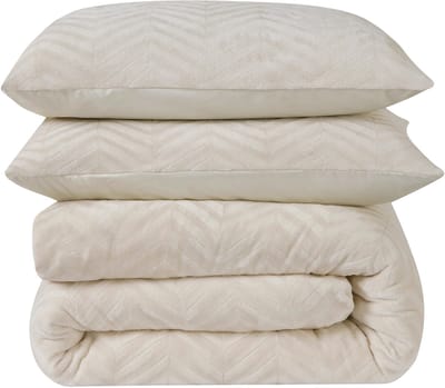 Sleeptime Teddy Chevron Dekbedovertrek - Lits-Jumeaux - 240X200/220 + 2 x kussenslopen 60x70 - Creme