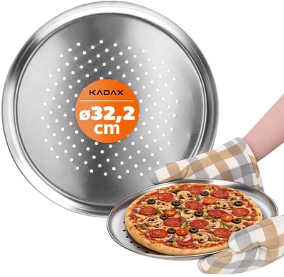 KADAX Pizzavorm, pizzapan met gaten, bakplaat van verzinkt plaatstaal, pizzaplaat in twee varianten, knapperplaat met antiaanbaklaag, pizza-bakplaat (diameter 32 cm, zilver)