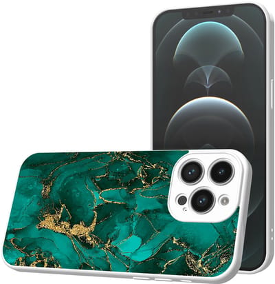 Smartphonica Telefoonhoesje Geschikt voor iPhone 12 Pro Max met Groen Goud Marmer opdruk - TPU Back Cover Case Green Gold Marble Design - Wit geschikt voor iPhone 12 Pro Max