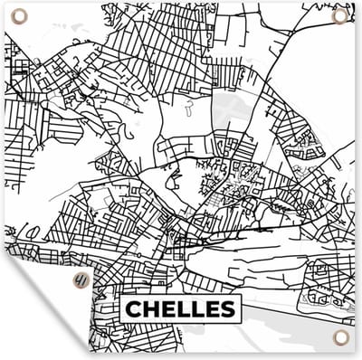 Tuin poster Frankrijk - Plattegrond - Chelles - Stadskaart - Kaart - Zwart wit - 200x200 cm - Tuindoek
