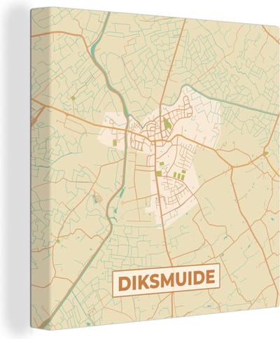 Canvas Schilderij Stadskaart - Plattegrond - België - Diksmuide - Kaart - 20x20 cm - Wanddecoratie