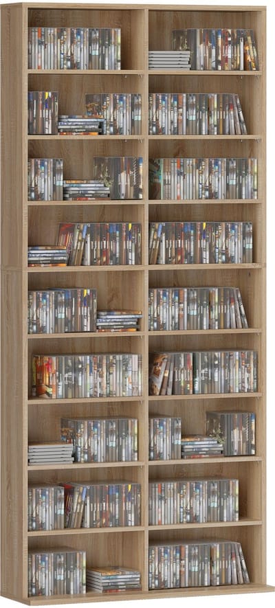 HOMCOM CD-opslagunit-Spaanplaat-78,5L x 24B x 175H cm-Natuurlijk hout
