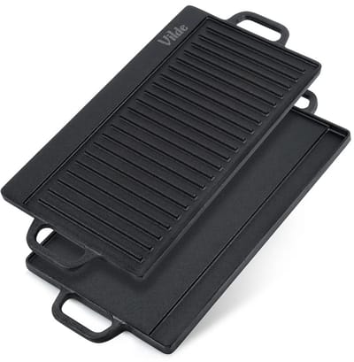 NordHaus Grillplaat Gietijzer - Dubbelzijdige Grillplaat - BBQ Bakplaat - Optimale Warmteverdeling - 50,5 x 23,5 cm Zwart