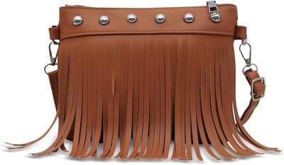 Stijlvolle schoudertas voor dames, kleine crossbody tas met vintage uitstraling, kwast en klinknagels, PU-leer, ritssluiting en afneembare schouderbanden, perfect voor dagelijks gebruik en uitgaan
