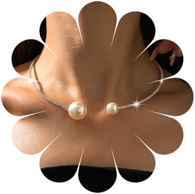 Parel Choker Ketting met Strass en Grote Parels voor Bruidsmode en Feestelijke Gelegenheden, Elegante Sieraad voor Dames