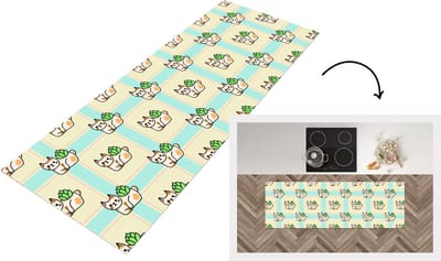 Keukenloper - Loper keuken - Katten - Planten - Pastel - Kind - Patroon - 150x50 cm - Keukenloper vinyl