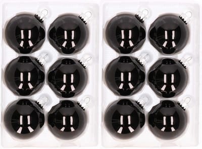 12x stuks Kerstversiering zwarte kerstballen van glas 7 cm