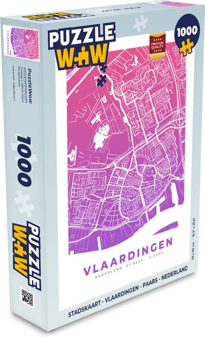 Puzzel Stadskaart - Vlaardingen - Paars - Nederland - Legpuzzel - Puzzel 1000 stukjes volwassenen - Plattegrond