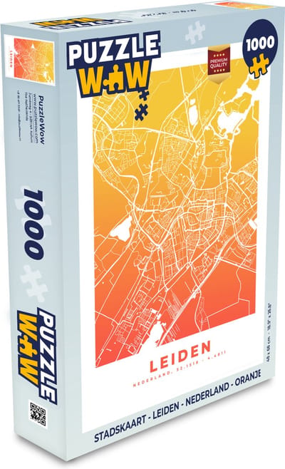 Puzzel Stadskaart - Leiden - Nederland - Oranje - Legpuzzel - Puzzel 1000 stukjes volwassenen - Plattegrond