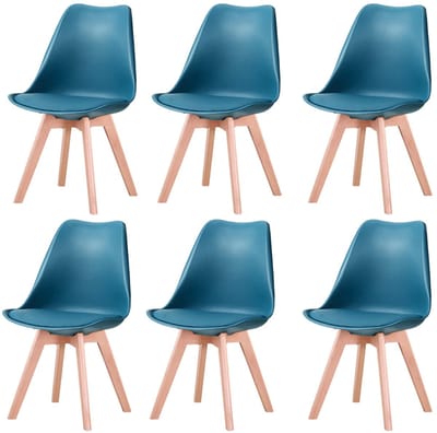 Stoel - Eetstoelen - Eetstoelen Set van 6 - Noordse middeleeuwse eetkamerstoelen - Gewatteerde zitting - Beukenhouten poten - Donkergroen