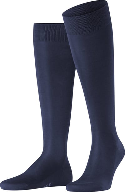 FALKE Tiago lang eenkleurig fil d'Ecosse katoen kniekousen heren blauw - maat 39-40