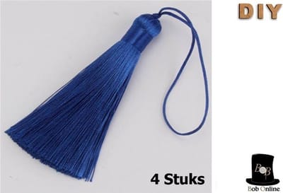 Bob Online ™ - 4 Stuks – Marineblauw - Tassels (Kwastjes) 8cm x 1.2cm – Handgemaakte Zachte Ambachtelijke Kwastjes / Tassels Chinese Stijl – Decoratieve DIY Tassels – Sieraden Maken enz. – Navy Blue DIY Tassels – Tassels – Marineblauw Kwasten