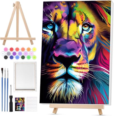 Schilderen op Nummer: Leeuw voor Volwassenen met Frame, DIY Set met Houten Easel, Kwasten en Acrylverf voor Creatieve Ontspanning